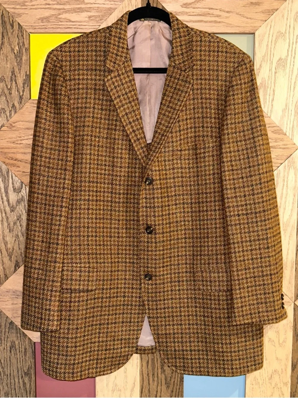Vtg 70s Tweed Blazer Great Britain Luxury Brown Wool Houndstooth Sport Coat 41L